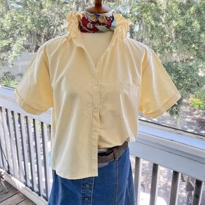 Upcycled Re-worked Cabin Creek Butter Yellow Oxford Cloth Ruffle Collar Shirt L